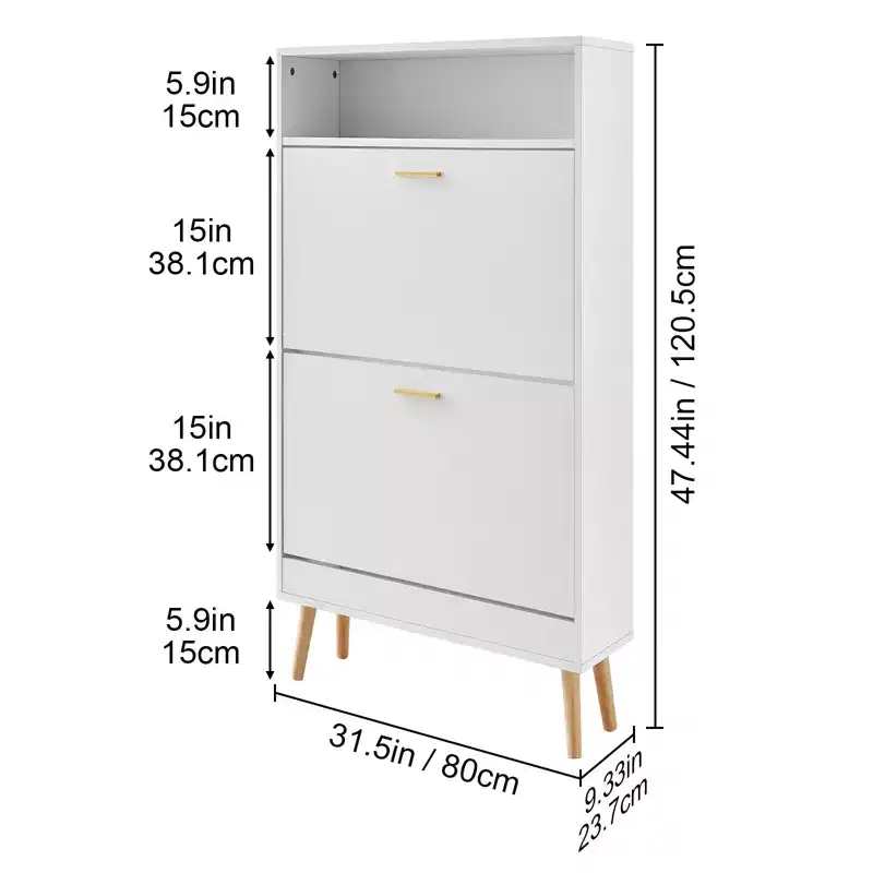 Shoe Cabinet with 2 Flip Drawers, Free Standing Shoe Storage Organizer for Entryway with Top Storage Cubby, White
