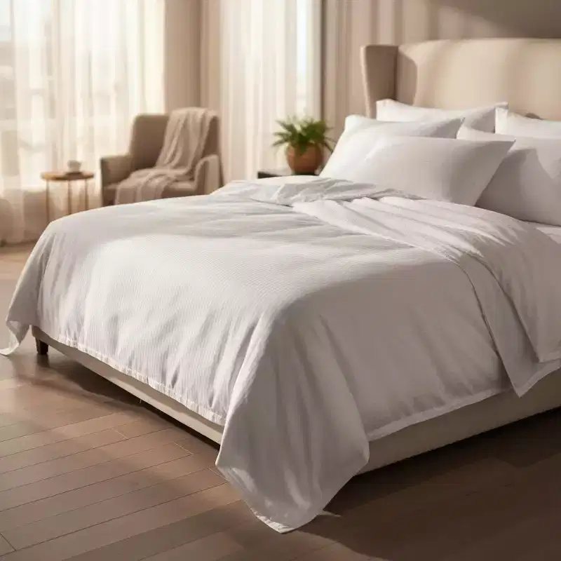 T-250 White Blended 10 MM Satin Stripe Bed Sheets By Rifz Textiles