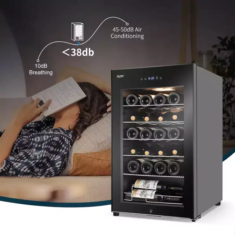 Hooure 17in 24-Bottle Wine Cellar - Compressor Cooling with LED Touch Control & Low-E Glass Door in Black