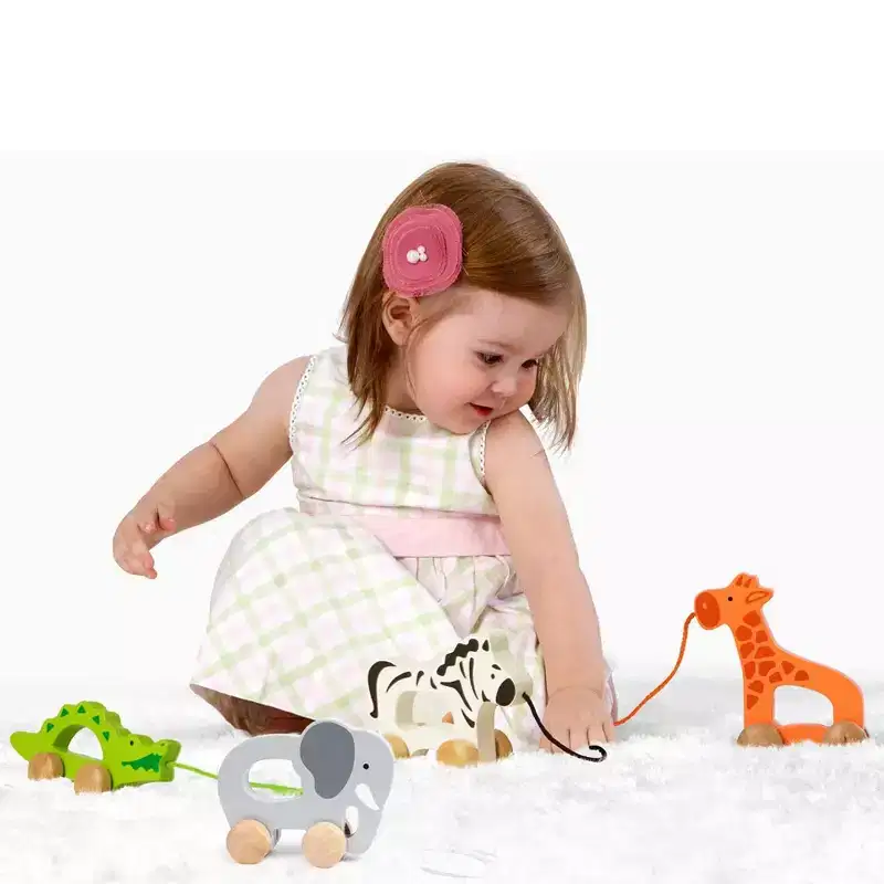 Hape: Push & Pull Elephant- Gray - Wooden Toy, Push-Pull-Grab, 1+