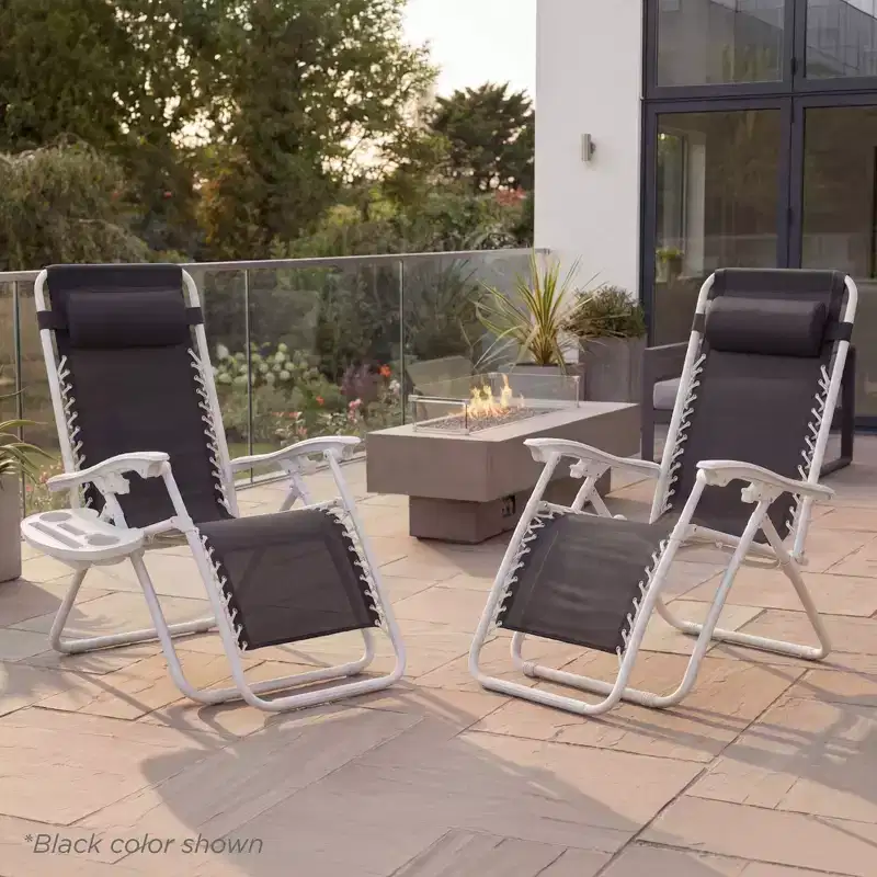 Best Choice Products Set of 2 Zero Gravity Lounge Chair Recliners for Patio, Pool w/ Cup Holder Tray - Marigold/White