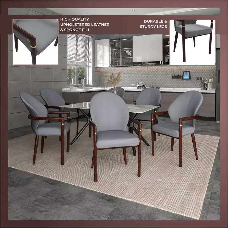 LeisureMod Opaline Set of 2 Wooden Dining Arm Chairs with Leather or Velvet Upholstery, Modern Accent Chairs for Dining Rooms
