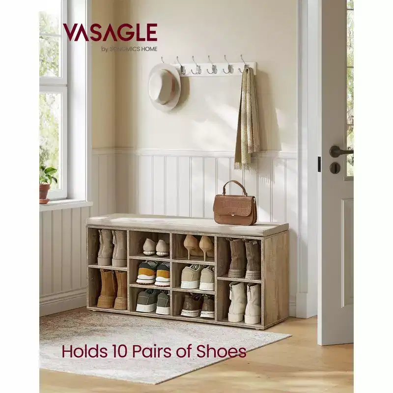 Shoe Storage Bench Shoes Organize with 10 Cushion and Cushion Seat
