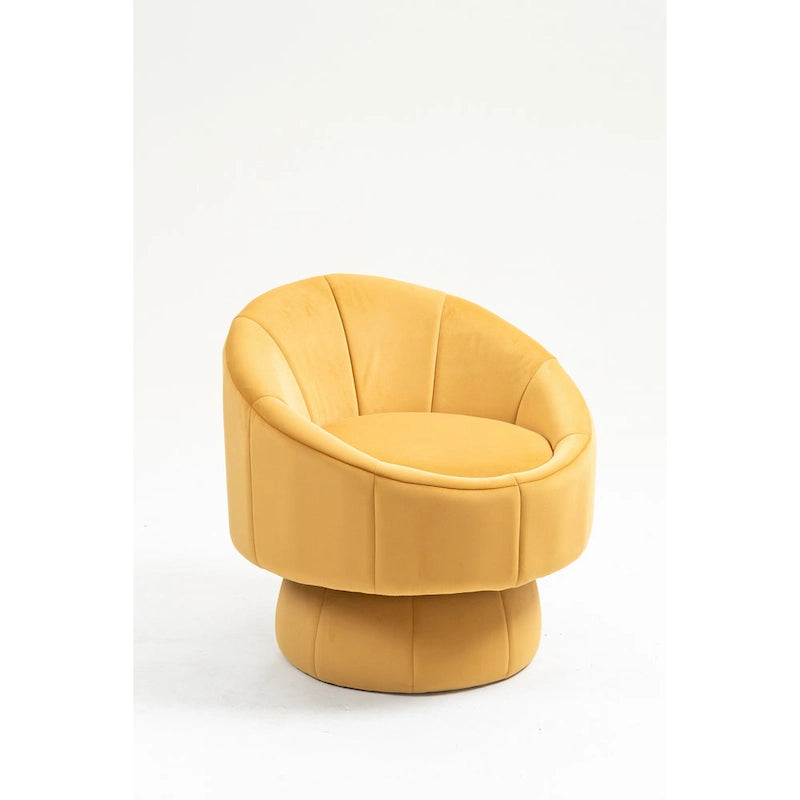 360° Swivel Accent Chair – Dark Yellow / Purple / Beige, Velvet, Wood Frame, Seats 1