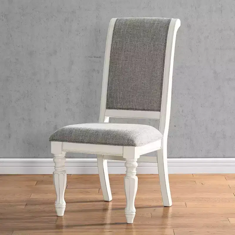 Roundhill Furniture Belleza Solid Wood Upholstered Dining Chairs, Antique White, Set of 2