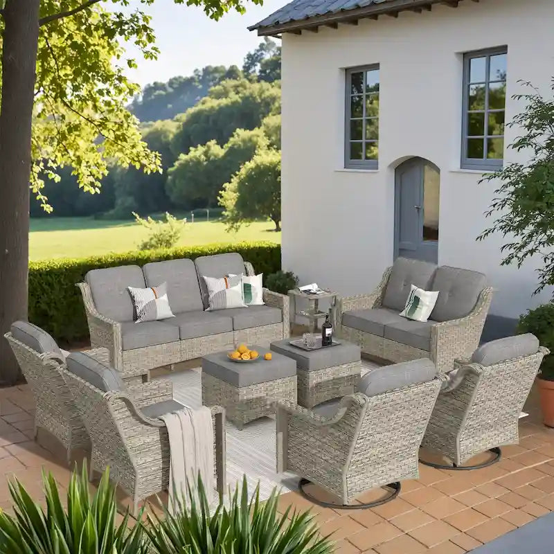 XIZZI 9-piece Outdoor Patio Furniture Conversation Set with Swivel Chair
