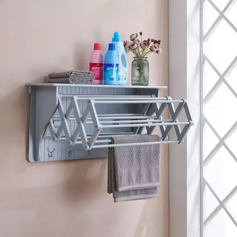 36 x 18 Wall Shelf with Collapsible Drying Rack and Hooks