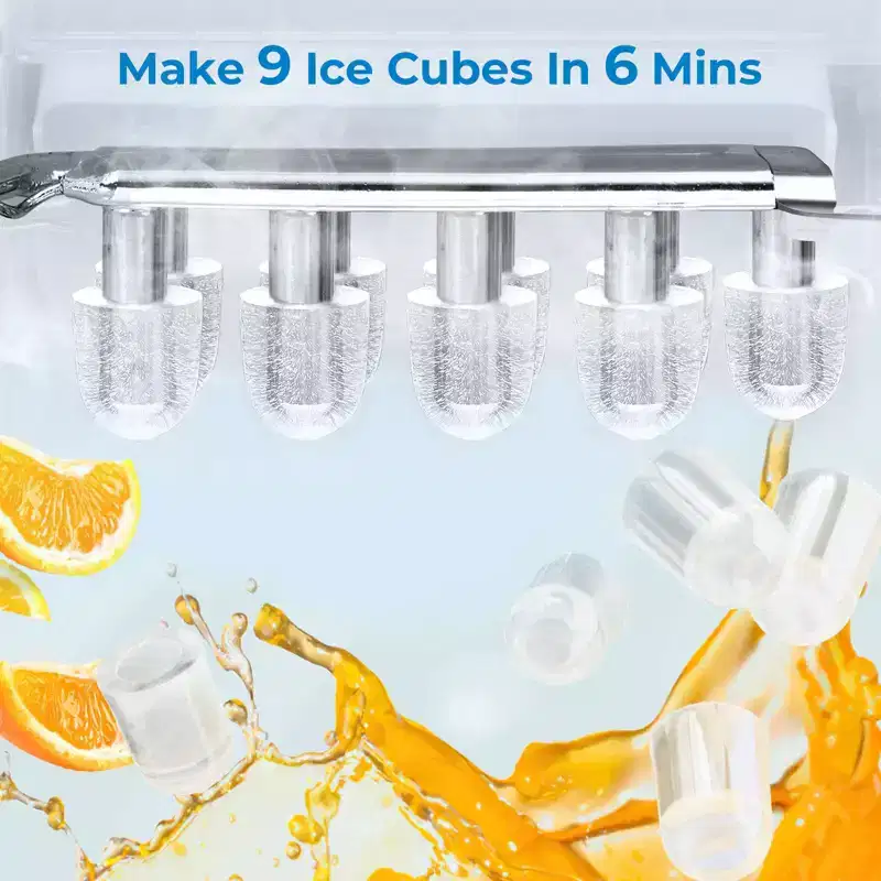 Portable Ice Maker,Countertop Model,Self-Cleaning,26.5lbs/24Hrs,6 Mins/9 Pcs Bullet Ice,Includes Ice Scoop and Basket