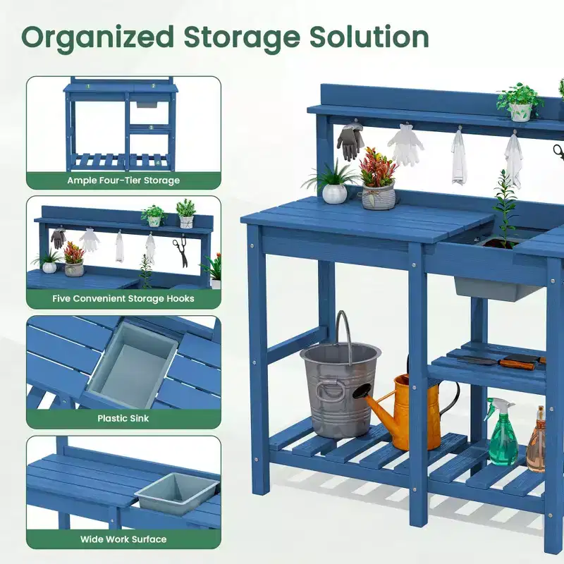 Hyleory HDPE Weather-Resistant Potting Bench Table with Storage Shelf