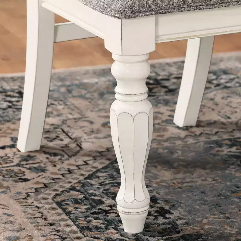 Roundhill Furniture Belleza Solid Wood Upholstered Dining Chairs, Antique White, Set of 2