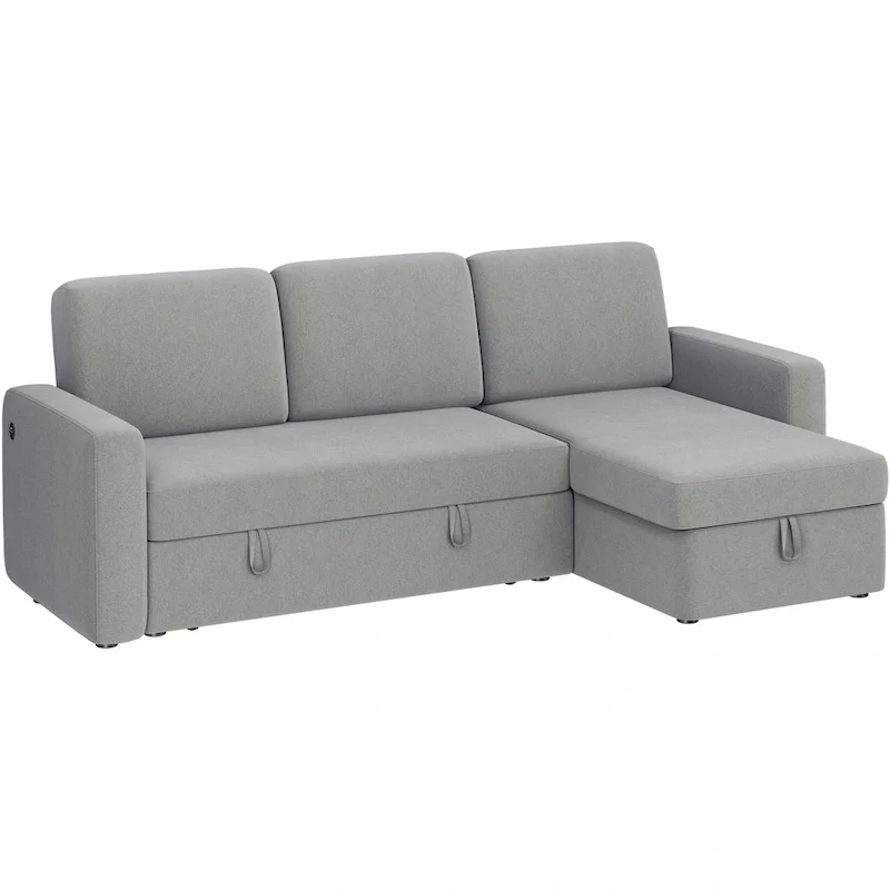 L-Shaped Reversible Sectional Sofa with Pull Out Bed & Storage - 83x 57.5x33