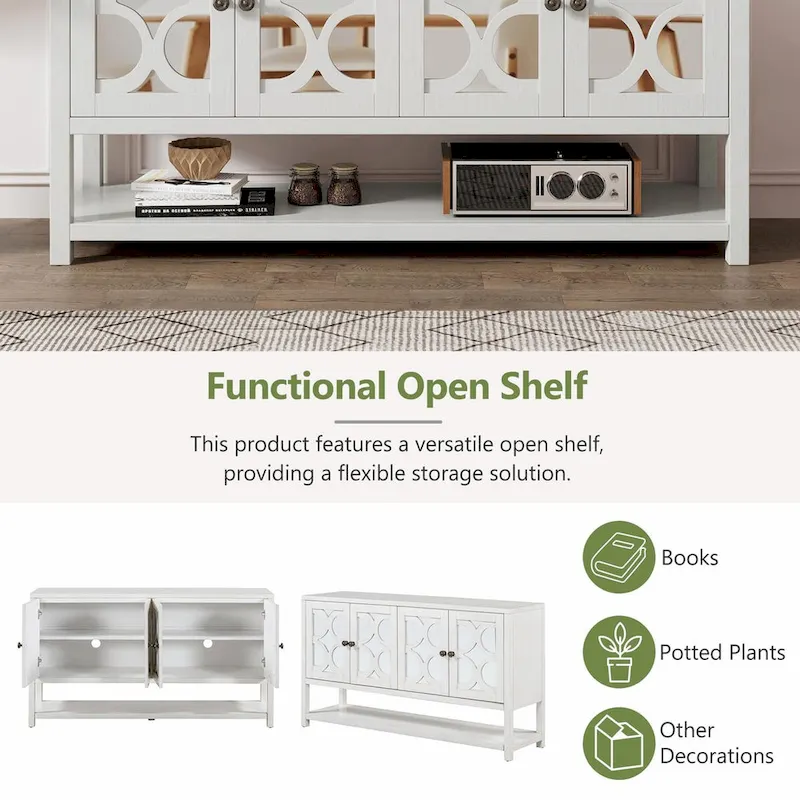 Elegant Retro Console Table with Mirrored Doors, Spacious Shelves and Durable Acacia Wood Legs