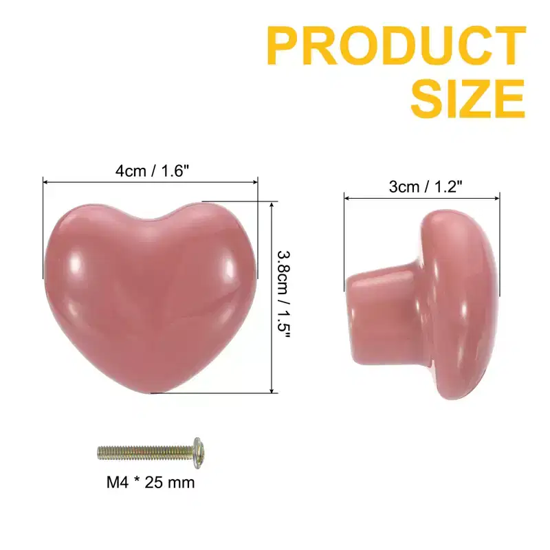 Unique Bargains Heart-Shaped Ceramic Drawer Knobs with Screw for Cupboard Wardrobe 4 Pcs