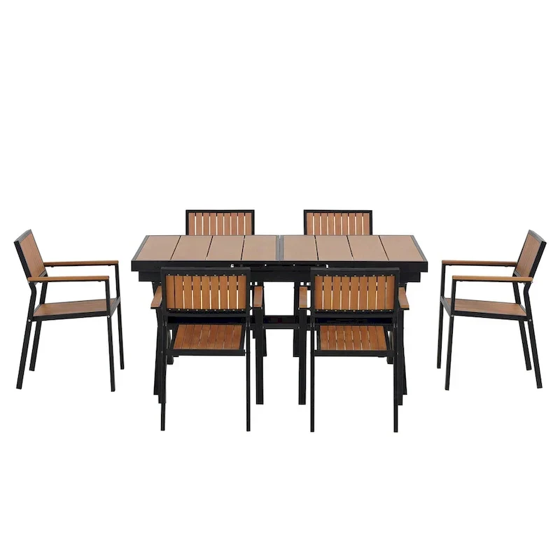 7-Piece Outdoor Extendable Dining Set with Extendable Table and 6 Armrest Chair