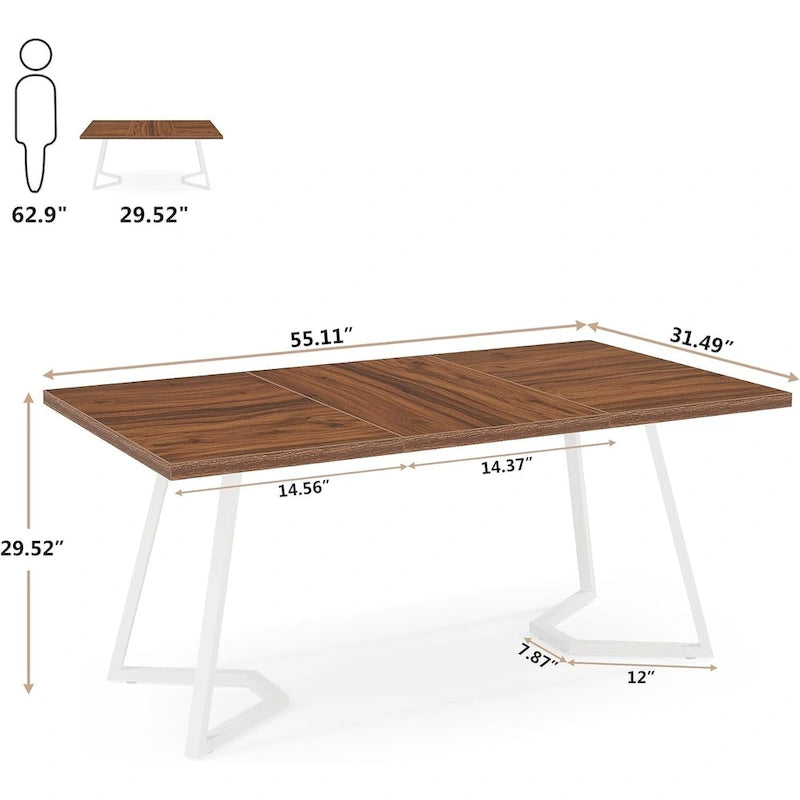 Natural Wood Tone Rectangle Dining Table with Metal Frame for 2–4 Person, 55
