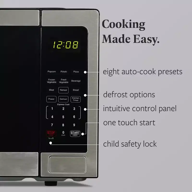 Farberware 1.1 Cu. Ft. Countertop Microwave Oven  1000W Power, Auto Cook Settings, Defrost, and Safety Lock