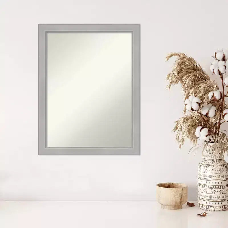 21 x 27 Non-Beveled Vista Brushed Nickel Narrow Wall Mirror - Amanti Art: Modern Rectangle, Includes Mounting Hardware