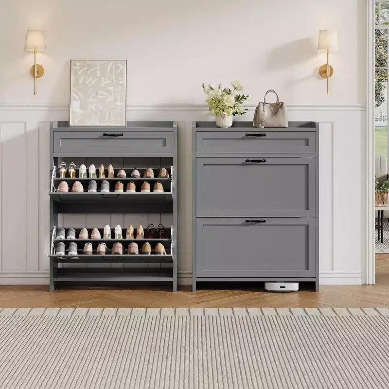 Modern Turn Drawer Shoe Cabinet, Space-Saving Storage Organizer for Entryway