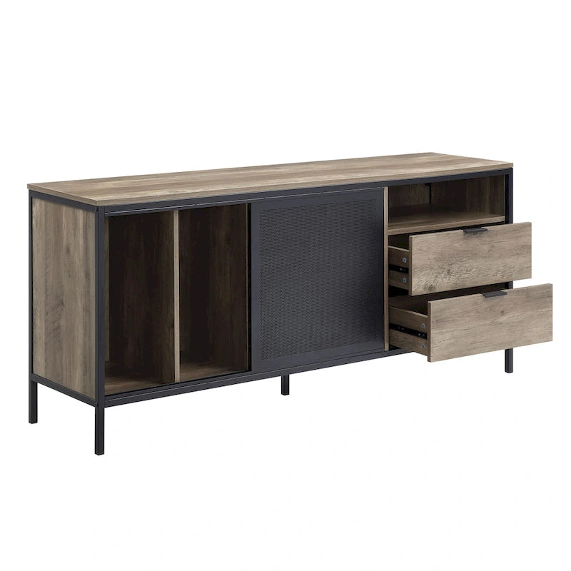 63-Inch Industrial TV Stand – Oak & Black, MDF & Metal Frame, Fits TVs up to 60 Inches