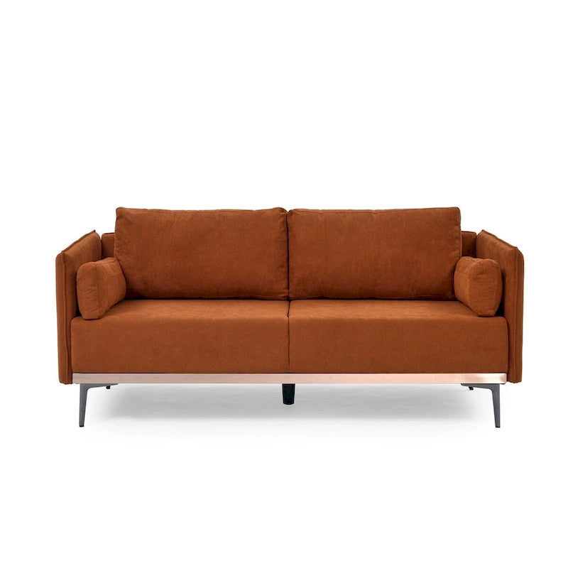 3-Seat Linen Sofa – Grey / Beige / Orange, Modern Minimalist, Metal Legs & Steel Trim, Seats 3