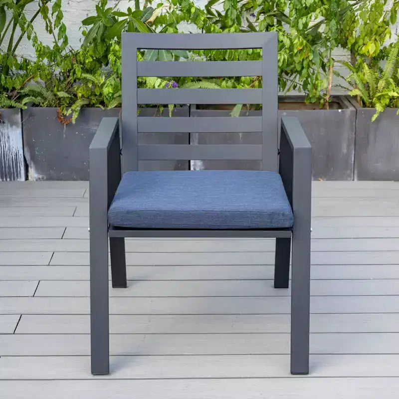 LeisureMod Chelsea 5-Piece Patio Dining Set, 48 Round Aluminum Dining Table and 4 Dining Armchair