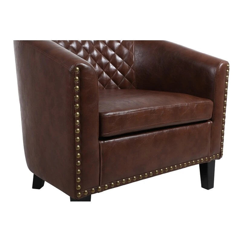 Barrel Accent Chair – Black / Brown / White, PU Leather, Nailhead Trim, Solid Wood Legs, Seats 1