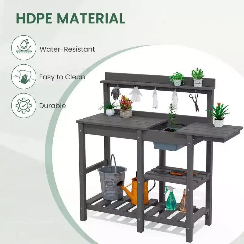 Hyleory HDPE Weather-Resistant Potting Bench Table with Storage Shelf