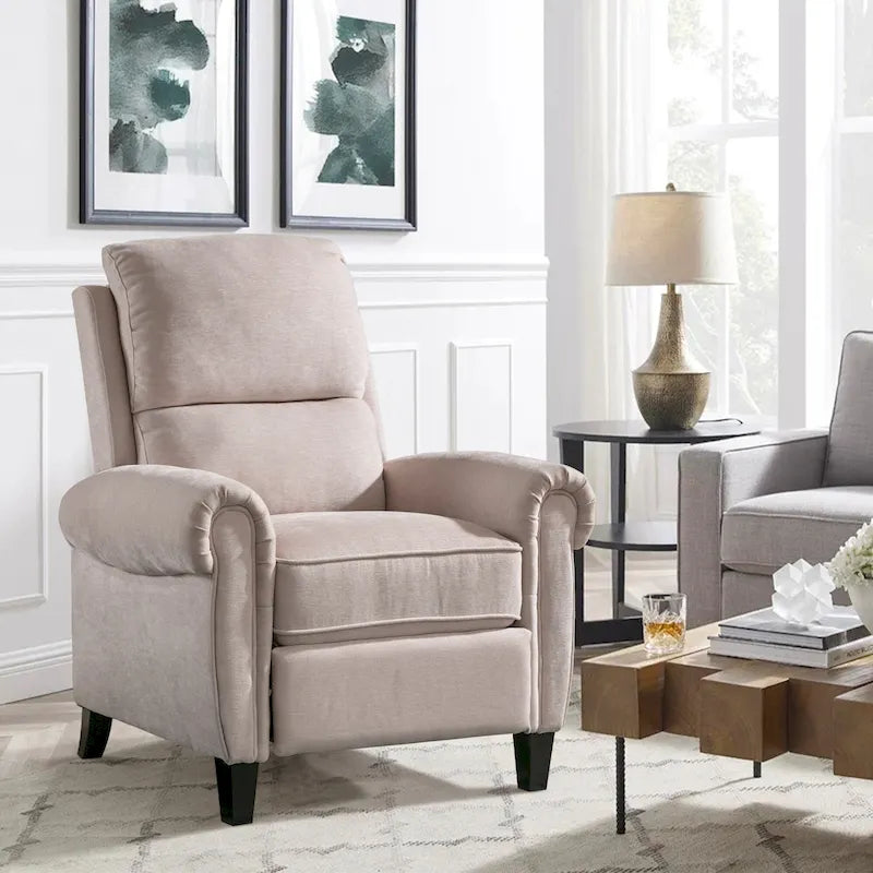 Chenille Upholstered Push Back Recliner with Solid Footrest