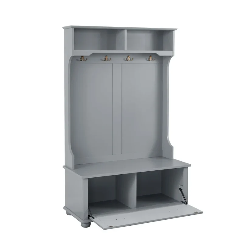 Coastal Style Hall Tree Entryway Bench with Shelves and Shoe Cabinets