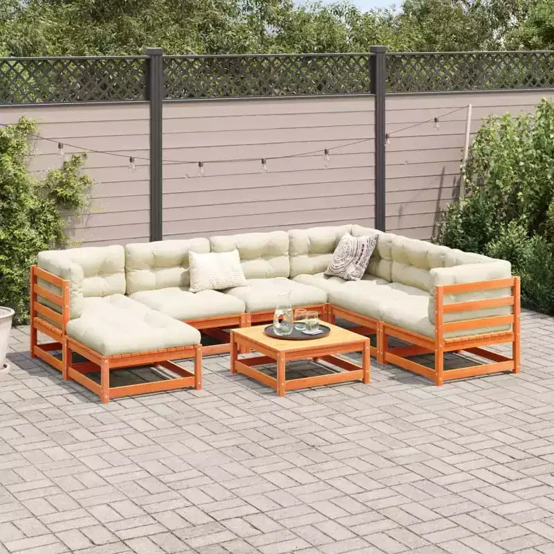 vidaXL Patio Sofa Set Modular Sofas and Outdoor Stools 8 Piece Solid Wood Pine