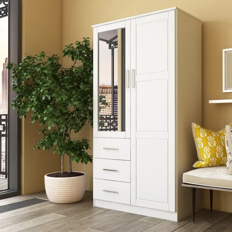 100% Solid Wood Metro Wardrobe Armoire – Solid Wood or Mirrored Doors, Multiple Finishes