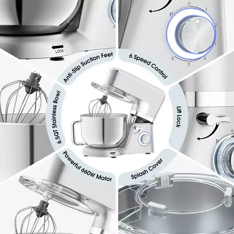 SUGIFT 7.5 QT Electric Kitchen Mixer with 6 Speeds & Pulse, Stainless Steel Bowl for Baking, Cooking & Dough Kneading