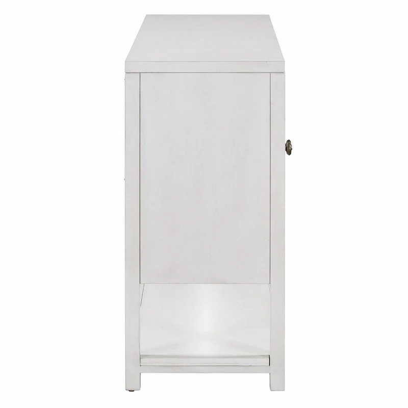 Elegant Retro Console Table with Mirrored Doors, Spacious Shelves and Durable Acacia Wood Legs