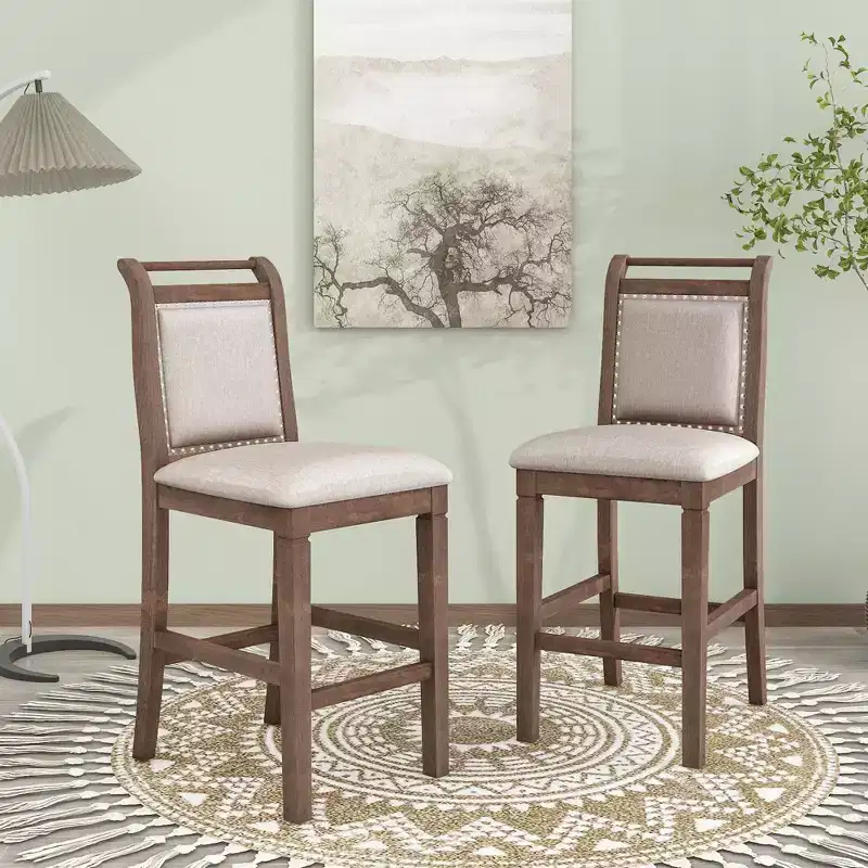 Whisen 3-Piece Wood Counter Height Drop Leaf Dining Table Set with 2 Upholstered Dining Chairs