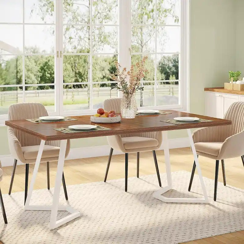 Natural Wood Tone Rectangle Dining Table with Metal Frame for 2–4 Person, 55