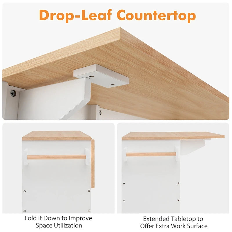 Kitchen Island Cart – White / Brown / Black, Drop-Leaf, Power Outlet, Wine Rack, Microwave Shelf, Casters