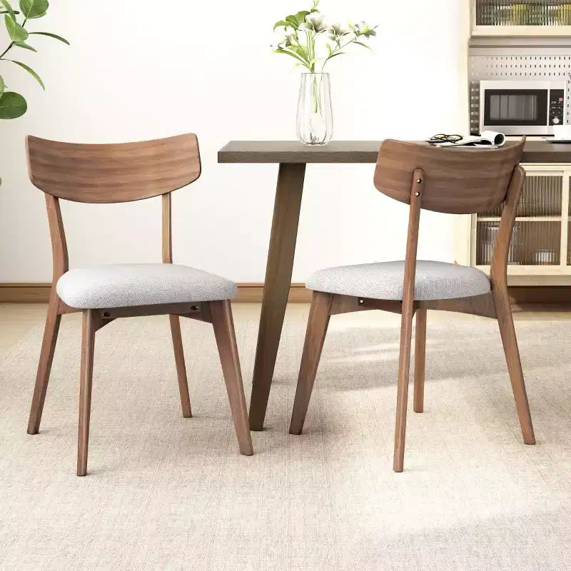 Set of 2 Mid-Century Modern Dining Chairs with Cushioned Seats