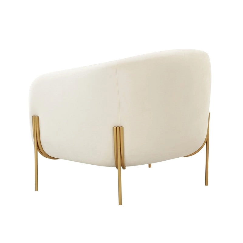 Velvet Accent Chair – Cream / Grey, Matte Gold Legs, Handmade, Seats 1