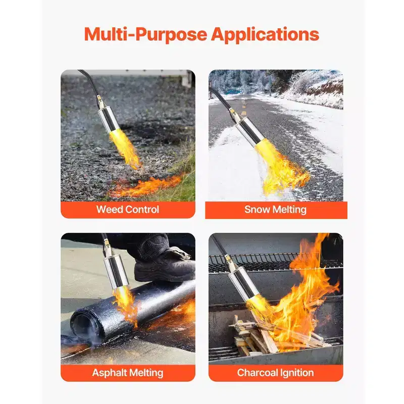 VEVOR Propane Torch Weed Burner, High Output 1,800,000 BTU with 10 ft Hose, Heavy Duty Blow Torch, Black&Silver