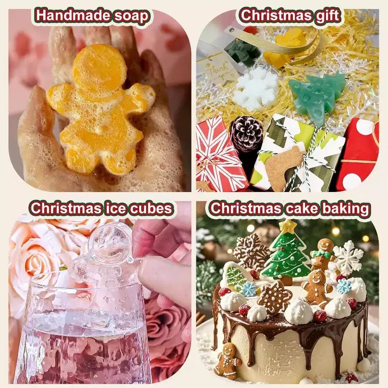 JDICTION 2 PCS Christmas Silicone Baking Molds, Holiday Molds for Soap, Candy, Cookies, with Christmas Tree, Snowman, and Snowflake Shapes