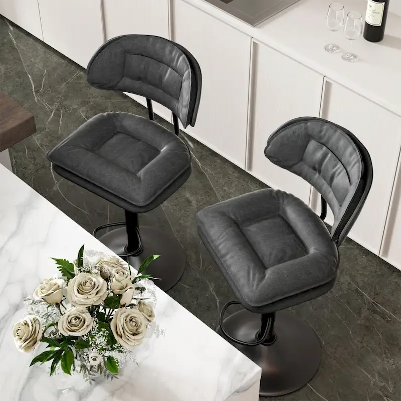 Set of 2 Swivel Bar Stools Adjustable Counter Height