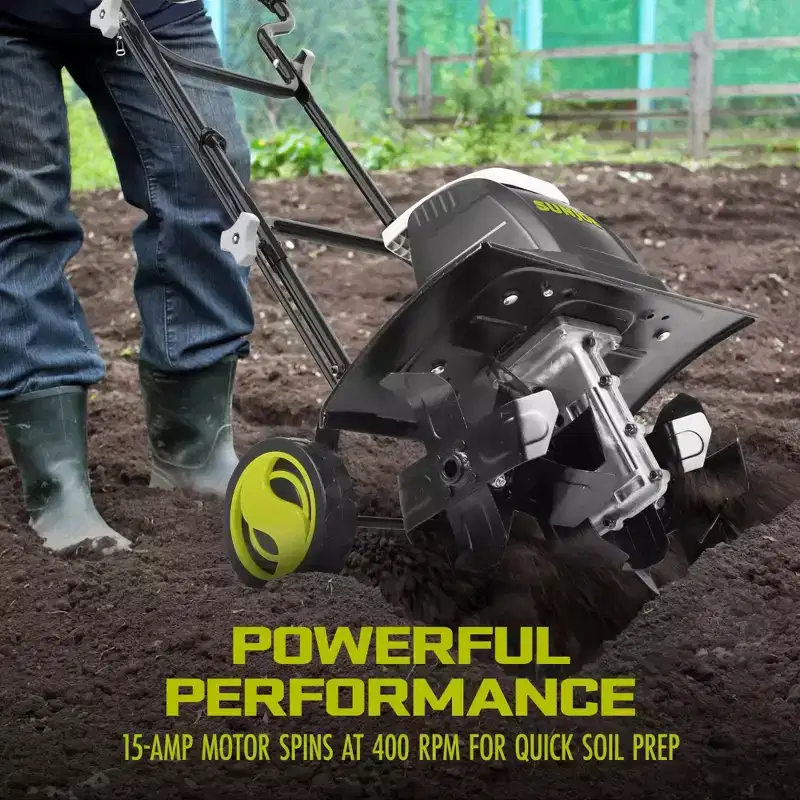 Sun Joe Electric Garden Tiller Cultivator, Steel Tines, 15 Amp, 15.7, TJ605E