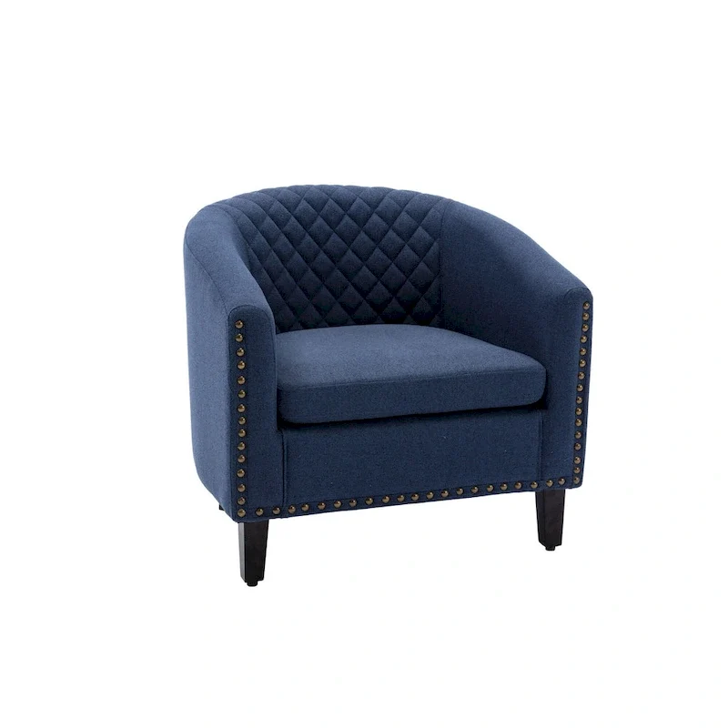 Accent Barrel chair living room chair with nailheads and solid wood legs