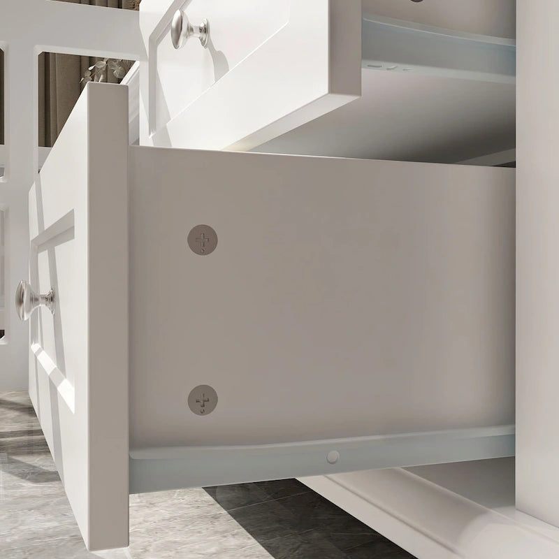 70.9-Inch TV Stand – White, Modern Style, Tempered Glass Doors & 4 Drawers