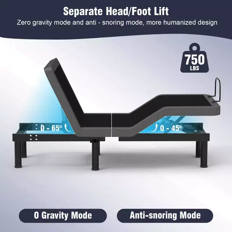 Dyonery Split King Adjustable Bed BaseUpdated Adjustable Bed Frame , Wireless Remote Smart Bed Base
