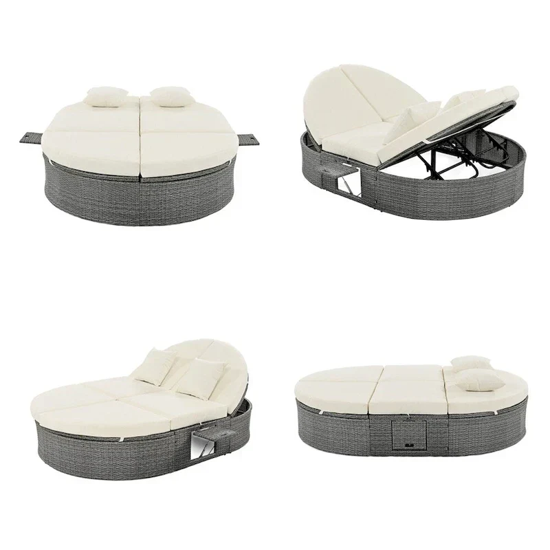 Outdoor Sun Bed Patio 2-Person Daybed with Cushions and Pillows