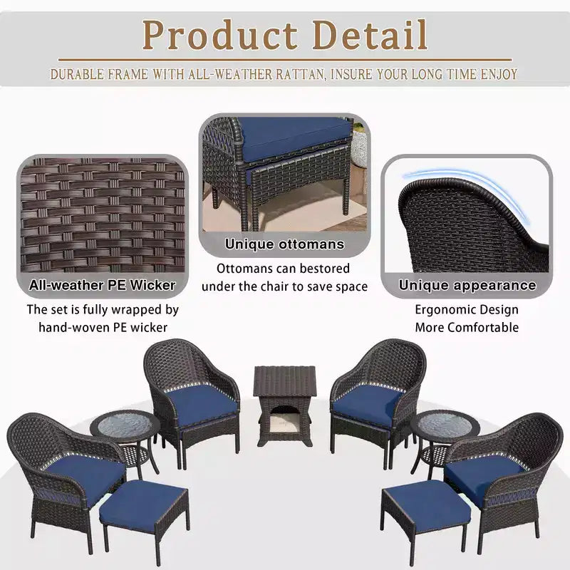 UPTIOT 11-Piece Outdoor Wicker Patio Conversation Seating Set