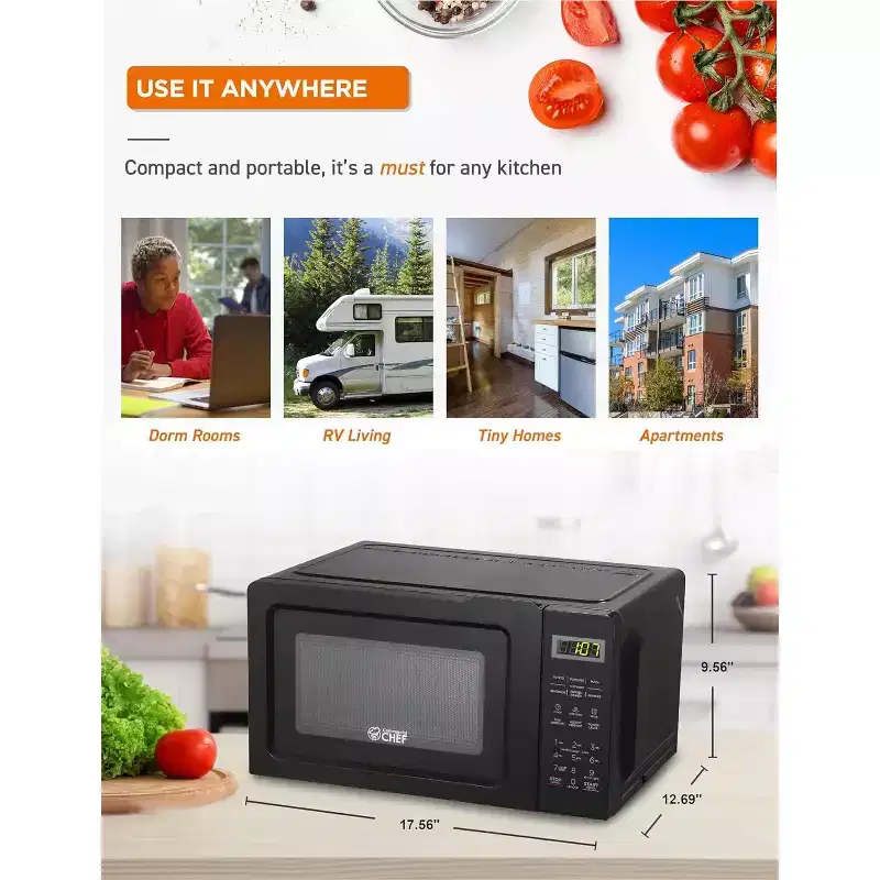 Commercial Chef 0.7 Cu. Ft. Countertop Microwave Oven, CHM770B, Black