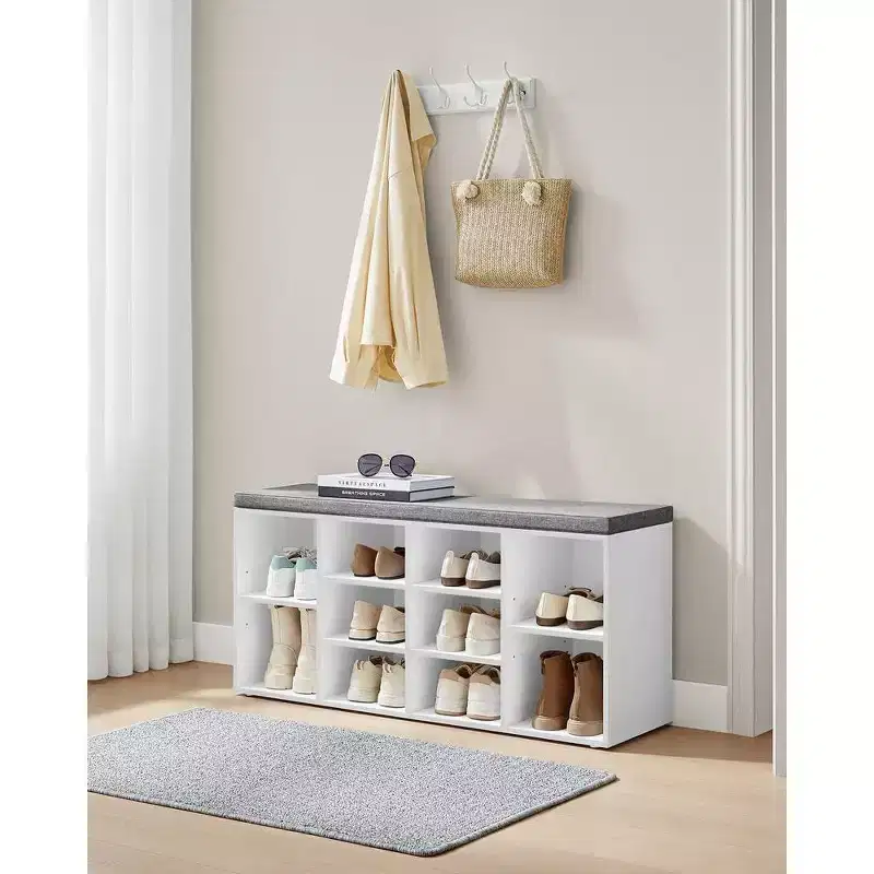 Shoe Storage Bench Shoes Organize with 10 Cushion and Cushion Seat