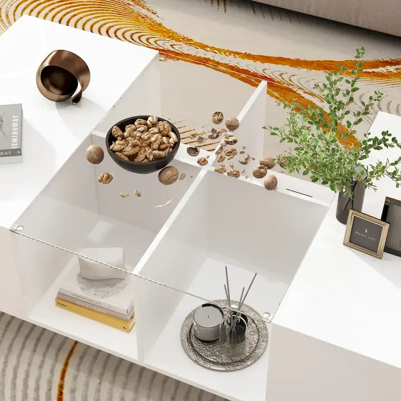 Coffee Table Storage High Gloss Coffee Tables LED Lighting Cocktail - 47.4W